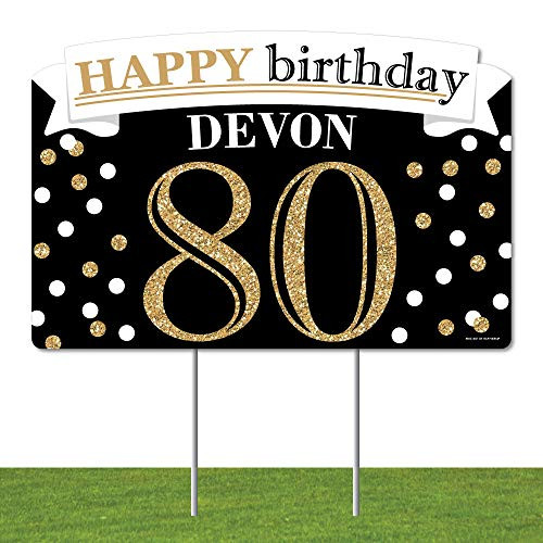 Big Dot of Happiness Personalized Adult 80th Birthday - Gold - Birthday Party Yard Sign Lawn Decorations - Happy Birthday Custom Name Party Yardy Sign