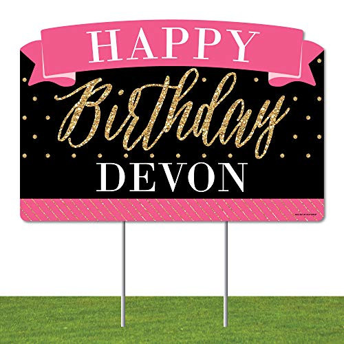 Big Dot of Happiness Personalized Chic Happy Birthday - Pink Black and Gold - Birthday Party Yard Sign Lawn Decorations - Happy Birthday Custom Name Party Yardy Sign