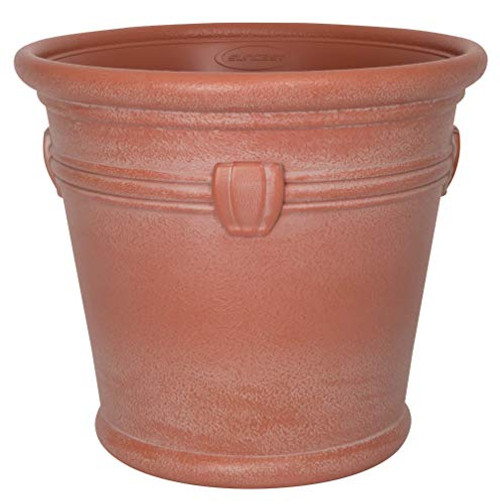 Suncast 18 inch Waterton Resin Flower Planter Pot - Contemporary Weather-Resistant Weathered Terracotta Flower Pot for Indoor and Outdoor Use Home Yard or Garden