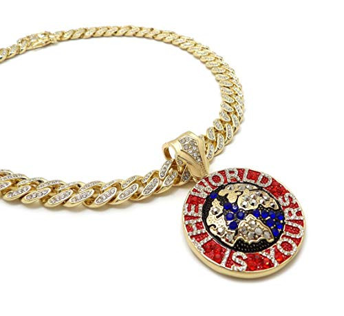BLINGFACTORY Hip Hop The World is Yours Pendant  and  12mm 18 inch Full Iced Box Lock Cuban Chain Necklace