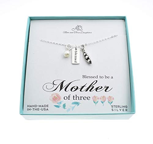 Three Peas in a Pod Pendant in Sterling Silver on an 18 inch Sterling Silver Cable Chain. Gift for Mom of Three. Mom of Three Gift