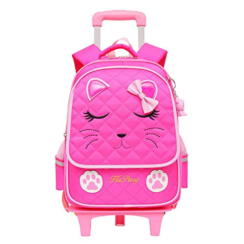 MITOWERMI Girls Rolling Backpack Trolley School Bags Cat Face Print Travel Wheeled Carry-on Kids  Luggage