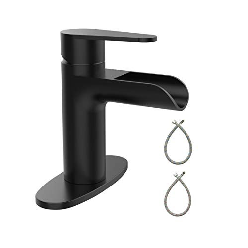 SunCleanse Bathroom Faucet Waterfall Single-Handle Sink Faucet with Deck Basin Mixer Tap Single or Triple Hole Installation?Matte Black