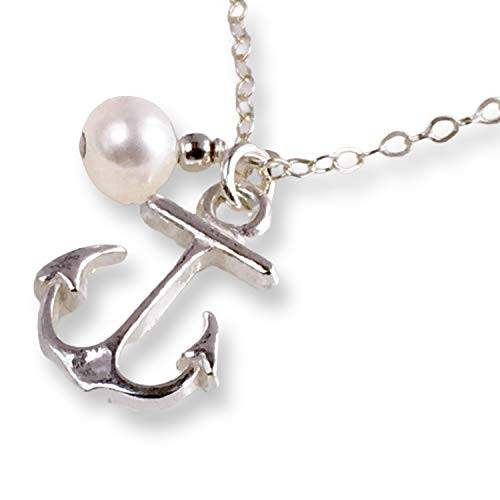 Sterling Silver Anchor and Cultured Freshwater Pearl Necklace Sterling Silver Anchor and Cultured Freshwater Pearl Necklace