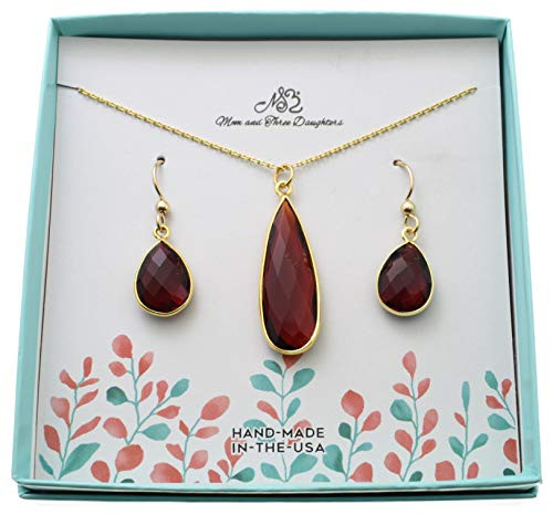 Garnet Pendant and Earring Set in Gold Plated Sterling Silver on a 20 inch Gold Plated Sterling Silver Cable Chain. Garnet Necklace. Garnet Earrings. Garnet Jewelry Garnet Pendant and Earring Set in Gold Plated Sterling Silver on a 20 inch Gold Plated Sterling Silver Cable Chain. Garnet Necklace. Garnet Earrings. Garnet Jewelry