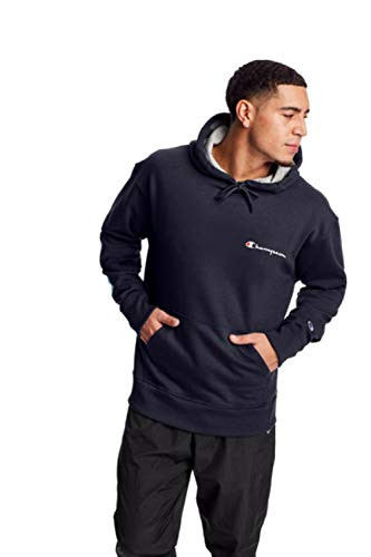 Champion Men s Powerblend Graphic Hoodie Navy - Left Chest Script Medium