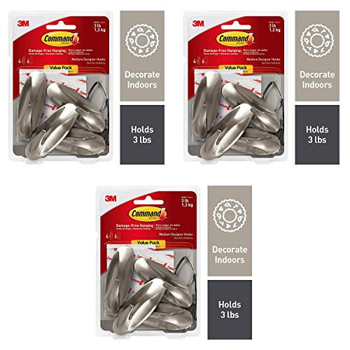 Command 3 lb Capacity Hooks Indoor Use 4 Hooks 6 Strips Pack of 3