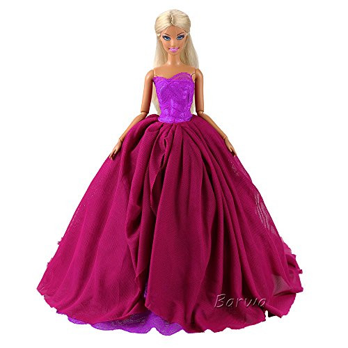 Barwa Pink Princess Evening Party Clothes Wears Train Wedding Gown Dress Outfit For Barbie Doll