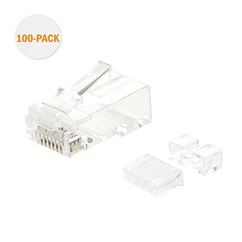 CableCreation 100-PACK Cat 6A RJ45 Modular Plug (three-piece suit), UTP Network connector For Solid Wire and Standard Cable, Transparent