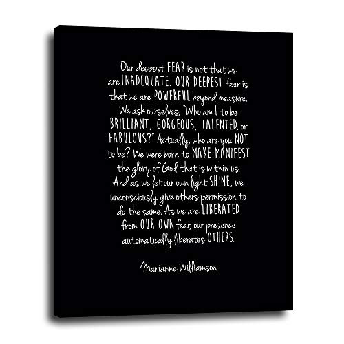 Marianne Williamson Deepest Fear Quote Wall Decor on Canvas 16x20 - Inspirational Poster Print Typography Artwork - Motivational Decoration for Office Bedroom Home Bathroom Kitchen - Ready to Hang