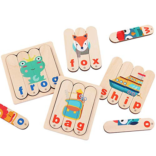 Wesracia See and Spelling Learning Toy Wooden Educational Matching Letter Games Toys Develops Alphabet Words Spelling Skills Letter Block Great Gift for Girls Boys