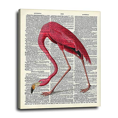 Pink Flamingo Dictionary Canvas Wall Art 16x20 - Vintage Upcycled Decoration for Living Room Bathroom Bedroom - Steampunk Poster Print - Chic Office Decor Makes a Unique Gift