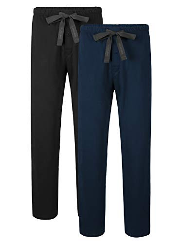 DAVID ARCHY Men s Comfy Jersey Soft Cotton Knit Pajama Long John Lounge Sleep Pant in 2 Pack  L Black Navy Blue