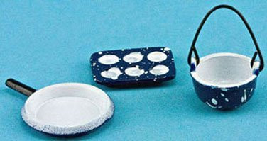 Superior Dollhouse Miniatures Dollhouse Miniature Spatter Cookware Set/blue, 3/pc