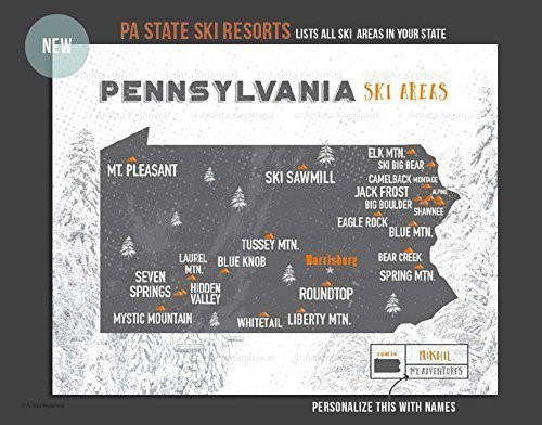 Ski Resorts of PA Map 11X14 Inches Print Personalized