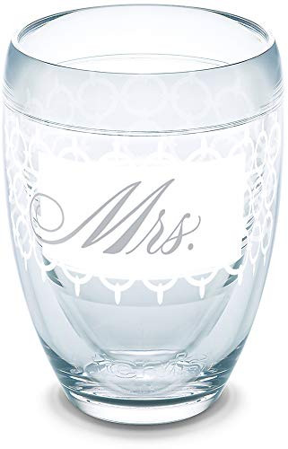 Tervis 1302784 Hallmark-Mrs. Circle Pattern Insulated Tumbler with Wrap, 9oz Stemless Wine Glass, Clear