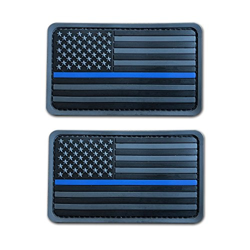 2 pack 2x3.5 3D PVC Rubber Thin Blue Line US USA American Flag Patch Velcro (grey)
