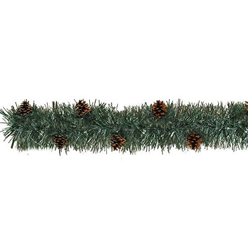 Amscan Green and Brown Tinsel Boa Garland with Pine Cone | Christmas Decorations