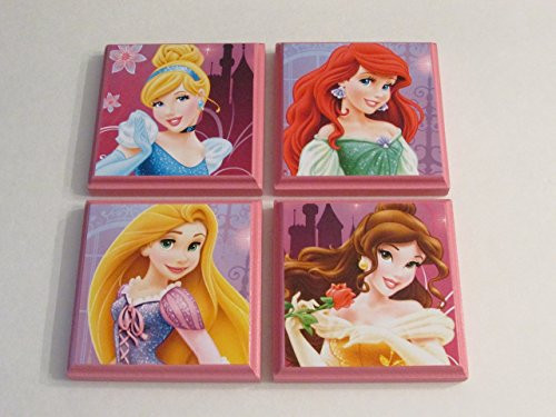 Disney Princesses Room Wall Plaques - Set of 4 Princess Girls Room Decor - Cinderella Rapunzel Belle Ariel the Little Mermaid