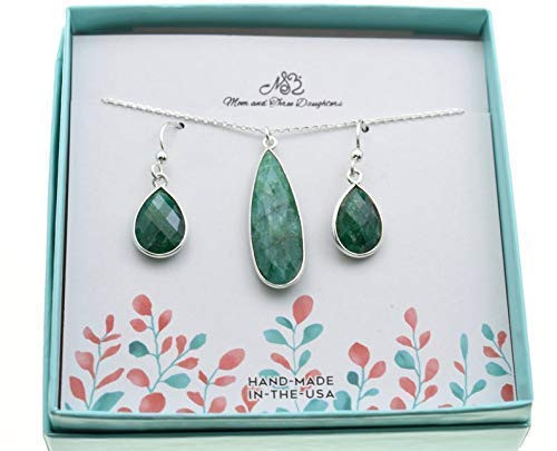 Emerald Pendant and Earring Set in Sterling Silver on a 20 Inch Sterling Silver Cable Chain. Emerald Necklace. Emerald Earrings. Emerald Jewelry Emerald Pendant and Earring Set in Sterling Silver on a 20 Inch Sterling Silver Cable Chain. Emerald Necklace. Emerald Earrings. Emerald Jewelry