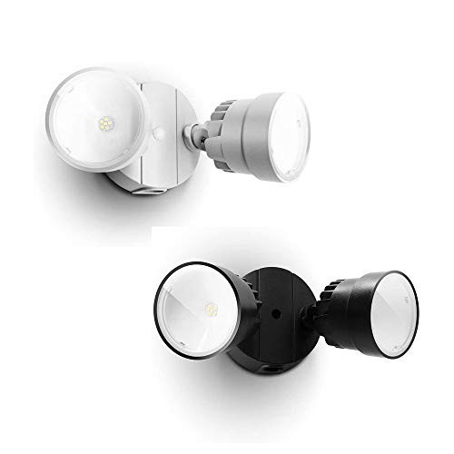 LUTEC P6221B W 1130 Lumen 15 Watt LED Dual-Head Floodlight Outdoor Switch Controlled Waterproof Exterior Security Wall Light for Patio GardenYard