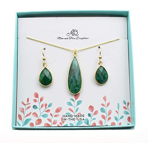 Emerald Pendant and Earring Set in 22k Gold Plated Sterling Silver on 20 inch Gold Plated Sterling Silver Cable Chain. May Birthstone Emerald Pendant and Earring Set in 22k Gold Plated Sterling Silver on 20 inch Gold Plated Sterling Silver Cable Chain. May Birthstone
