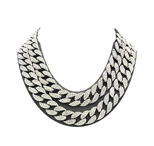 Mens Iced Out Hip Hop Silver tone CZ Miami Cuban Link Chain Choker Necklace  16 inch  and  18 inch