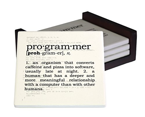 Programmer Definition 4-Piece Sandstone Coaster Set - Caddy Included