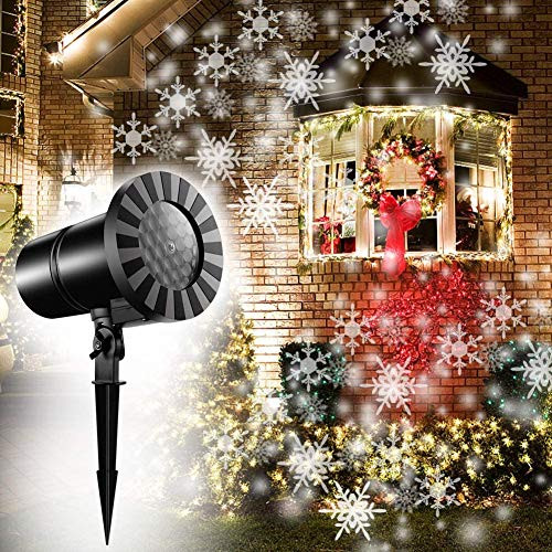 Moving Snowflakes Projector Light Snowfall LED Light Projector Christmas Projection Spotlight Dynamic Snowflake Landscape Lamp for Indoor Outdoor Decor Xmas Halloween Decoration Party Light