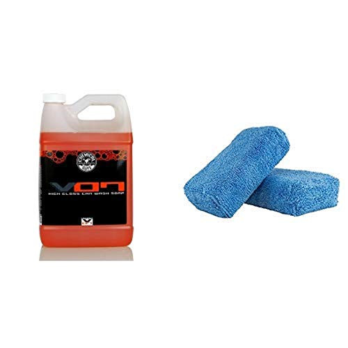 Chemical Guys CWS_808 Hybrid V7 Optical Select High Suds Car Wash Soap 1 Gal and MIC_292_02 Premium Grade Microfiber Applicator Blue Pack of 2 Chemical Guys CWS_808 Hybrid V7 Optical Select High Suds Car Wash Soap 1 Gal and MIC_292_02 Premium Grade Microfiber Applicator Blue Pack of 2