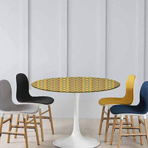 ThinkingPower Round Table Cover Sixties Inspired Kaleidoscopic Colorful Pattern Geometric Shapes Triangles Lines Tabletop Decor No Fabric Draping Down for Puppy to Grab Multicolor Diameter - 79 Inch