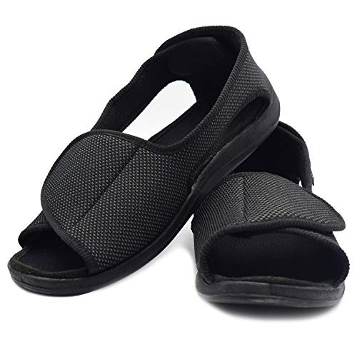 W and LESVAGO Men s Open Toe Diabetic Sandals - Extra Wide Width Arthritis and Edema Footwear MS6010M  9.5 Black