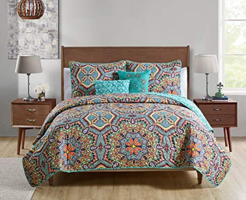 VCNY Home Yara Medallion 4 Piece Reversible Quilt Set Twin Aqua