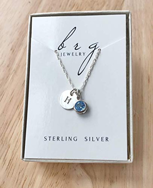 March Birthstone Necklace with Initial in Sterling Silver - Personalized Birthday Gifts for Teen Girls March Birthstone Necklace with Initial in Sterling Silver - Personalized Birthday Gifts for Teen Girls