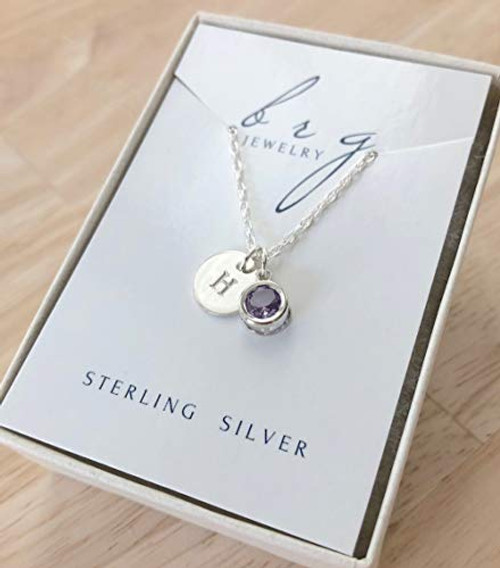 June Birthstone Necklace with Initial in Sterling Silver Imitation Alexandrite - Personalized Birthday Gifts Teen Girls