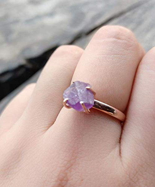 Raw Amethyst Crystal Ring for Women Healing Stone Chakra Gemstone Rose Gold Plated Irregular Shape Ring