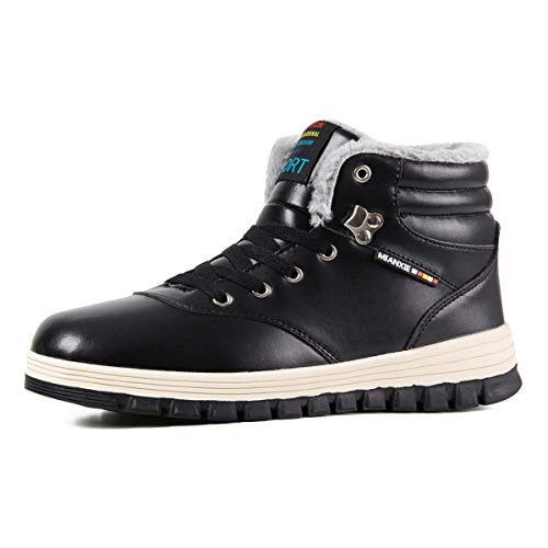 Mens Snow Boots Winter Waterproof Shoes Lace Up Anti-Slip Ankle Outdoor Shoes with Warm Fully Fur Lined  Black 42