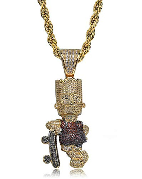 Moca Jewelry Hip Hop Iced Out Simpson Pendant Chain Necklace Cubic Zircon 18K Gold Plated for Men  Double Color Moca Jewelry Hip Hop Iced Out Simpson Pendant Chain Necklace Cubic Zircon 18K Gold Plated for Men  Double Color