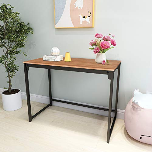 Writing Computer Desk Study Desk Home Office Desk Notebook Study Writing Table Modern Simple Style Table for Home Office Workstation Small Space Offices Teak Wood Look Black Metal Frame