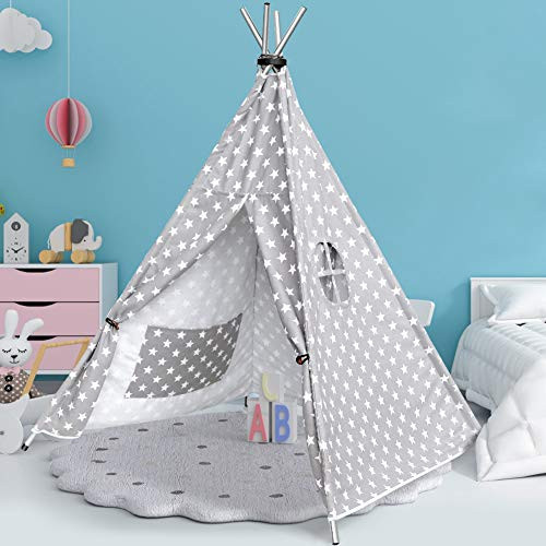 HAUEA Teepee Tent for Kids Stainless Steel Foldable Kids Play Tent Indoor for Boys and Girls Natural Cotton Canvas Teepee Play Tent with Carry Case HAUEA Teepee Tent for Kids Stainless Steel Foldable Kids Play Tent Indoor for Boys and Girls Natural Cotton Canvas Teepee Play Tent with Carry Case