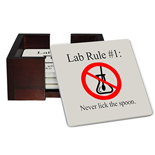 Lab Rules 4-Piece Sandstone Coaster Set - Caddy Included