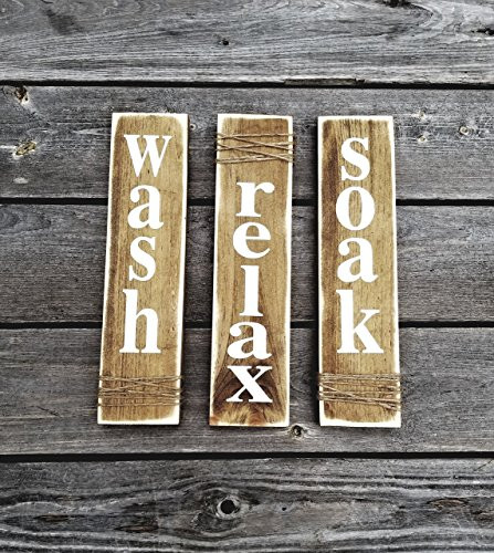 Rustic Bathroom Signs Wash Relax Soak Rustic Farmhouse Wooden Signs for Bathroom Decor. Primitive Wood Signs. Set of Three.