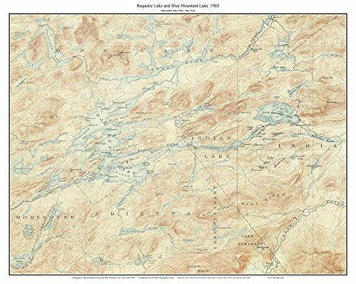 Raquette Lake  and  Blue Mountain Lake - 1903 USGS Old Topographic Map Custom Composite Reprint New York Adirondack Lakes