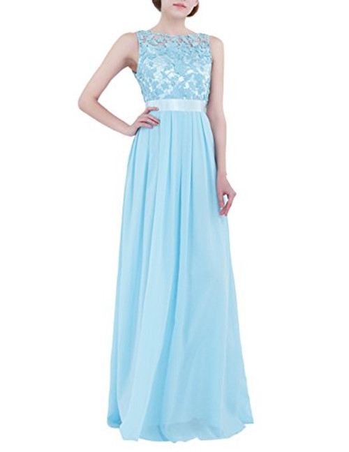 ACSUSS Women s Crochet Lace Chiffon Wedding Bridesmaid Evening Gown Prom Maxi Dress Sky Blue 10 ACSUSS Women s Crochet Lace Chiffon Wedding Bridesmaid Evening Gown Prom Maxi Dress Sky Blue 10