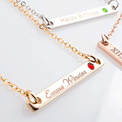 A Birth stone Your name bar Necklace 16K Gold Silver Rose gold - Plated bar Personalized Customizable necklace Wedding Birthday Anniversary Christmas One Of A Kind Gift Best Graduation Day gift
