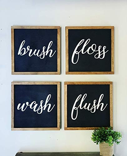 wash brush flush floss sign set bathroom