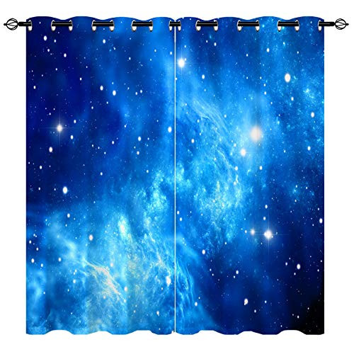 ANHOPE Galaxy Curtains Thermal Insulated Blackout Curtains with Outer Space Universe Planet Blue Nebula Stars Pattern Grommet Room Darkening Window Drapes for Kids Bedroom 2 Panels 42 inch x 63 inch
