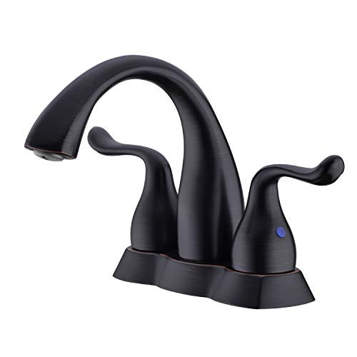 Oil Rubbed Bronze Bathroom Faucet with 2-Handle 4 Inch Centerset Brass Bathroom Faucet Lavatory 3 Holes Vessel Sink Faucet with Supply Hose Lead-Free