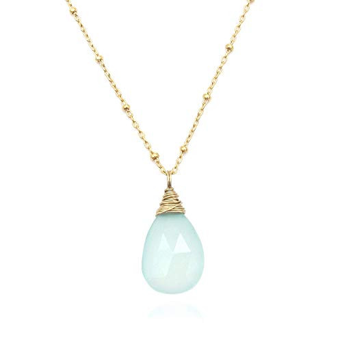 Aqua Blue Green Chalcedony Gemstone Pendant Necklace 14k Gold Filled 18 inch Chain Aqua Blue Green Chalcedony Gemstone Pendant Necklace 14k Gold Filled 18 inch Chain