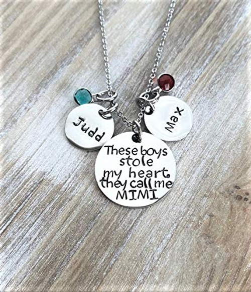 Mimi Necklace There s these boys who stole my heart Handstamped Necklace Personalize Jewelry Mothers Day Gift Grandma Jewelry Custom
